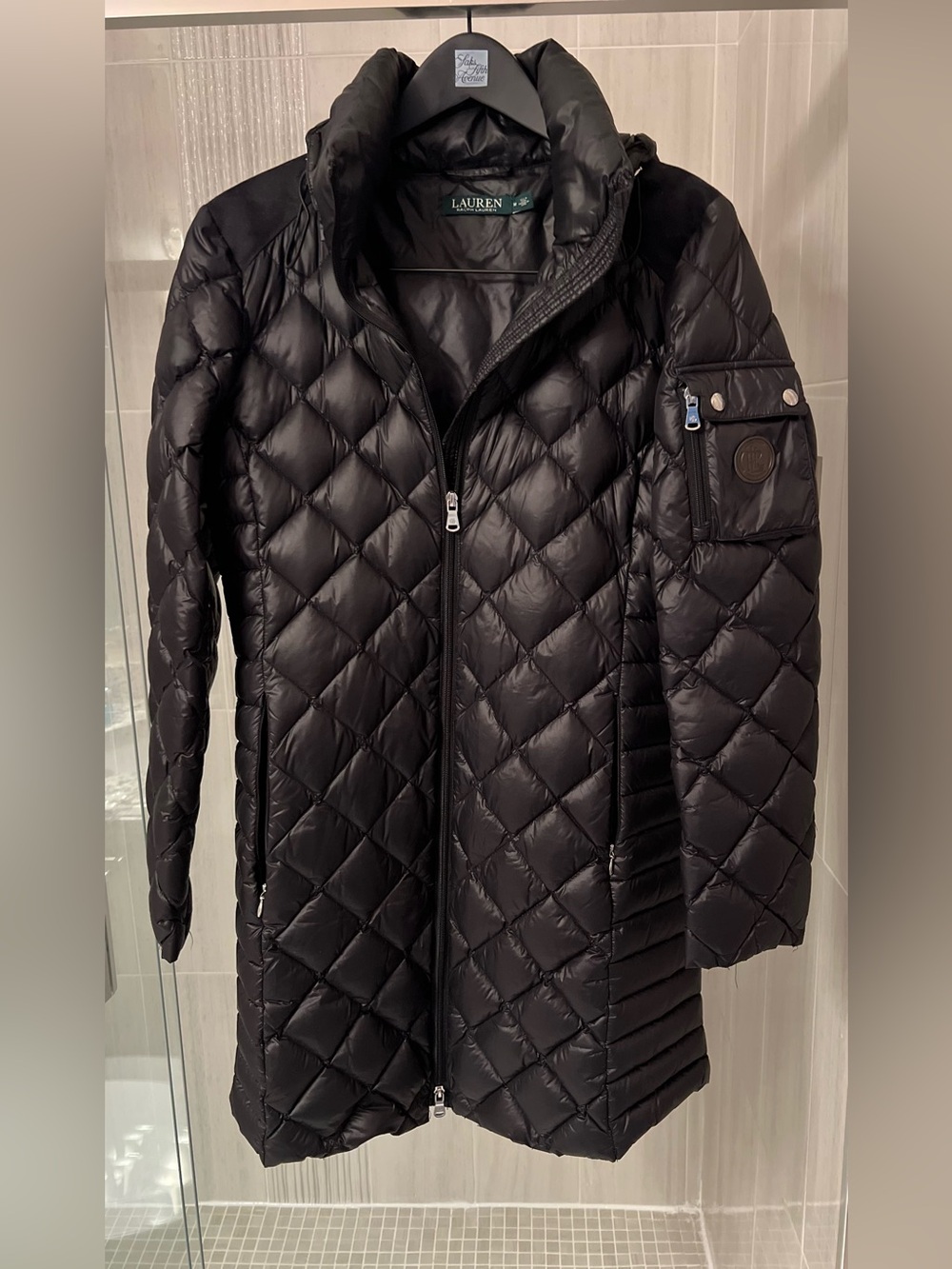 LAUREN Ralph Lauren Black Diamond Quilted Down Puffer Coat with Hood